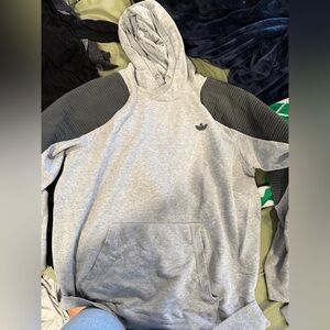 adidas Gray Hoodie with Black Accents and Blue Tag